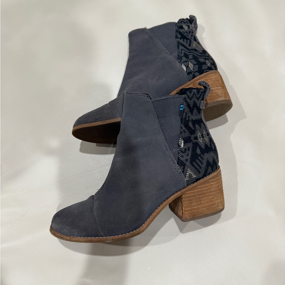 Toms Charcoal Ankle Booties with Patterned Heel